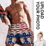 【Hot Selling】4th of July Beach outfits Custom Face Flag Personalized Photo Men's Elastic Beach Shorts