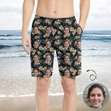 【Hot Selling】Custom Face Flowers Personalized Photo Men's Elastic Beach Shorts