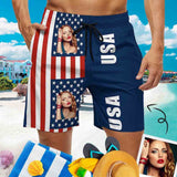 Couple Matching Beach Shorts&One Piece Bathing Suit Custom Face You USA Flag Personalized Photo Men's Quick-drying Beach Shorts