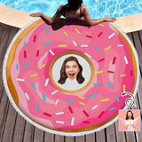 Custom Face Personalized Donut Design Round Beach Towel Bath Towel Custom Pool Towel Birthday Vacation
