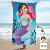Custom Face&Text Mermaid Princess Beach Towel Quick-Dry Sand-Free Super Absorbent Non-Fading Beach&Bath Towel