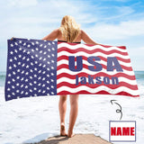 Custom Name USA Flag Wave Beach Towel Quick-Dry, Sand-Free, Super Absorbent, Non-Fading, Beach&Bath Towel Beach Blanket Personalized Beach Towel