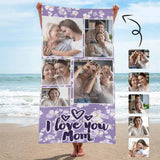 Custom Face Love You Mom Beach Towel Quick-Dry, Sand-Free, Super Absorbent, Non-Fading, Beach&Bath Towel Beach Blanket Personalized Mother's Day Beach Towel