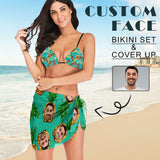 Custom Face Pineapple Swim Bikini & Coverup Personalized Bathing Suit And Short Sarongs Beach Wrap For Women