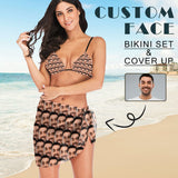 Custom Face Seamless Swim Bikini & Coverup Personalized Bathing Suit And Short Sarongs Beach Wrap For Women