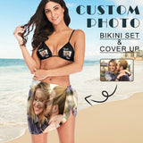 Custom Photo Couple Swim Bikini & Coverup Personalized Bathing Suit And Short Sarongs Beach Wrap For Women