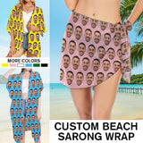 Custom Face Multicolor Swim Bikini Cover Up Dress Short Sarongs Beach Wrap Kimono Chiffon Cover Up Mid-Length Side Slits Chiffon Cover Up