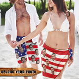 Couple American Flag Beach Summer Swimwear Custom Photo Bikini Cover Up &Beach Shorts