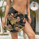 Custom Face Golden Leaves Swim Bikini Coverup Personalised Short Sarongs Beach Wrap For Women Girls