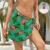 Custom Face Pineapple Swim Bikini Coverup Personalised Short Sarongs Beach Wrap For Women Girls