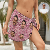 Custom Face Pink Leopard Swim Bikini Coverup Personalised Short Sarongs Beach Wrap For Women Girls