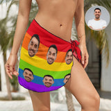 Custom Face Rainbow Swim Bikini Coverup Personalised Short Sarongs Beach Wrap For Women Girls