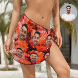 Custom Face Red Flower Swim Bikini Coverup Personalised Short Sarongs Beach Wrap For Women Girls