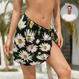 Custom Face Small White Flowers Swim Bikini Coverup Personalised Short Sarongs Beach Wrap For Women Girls