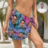 Custom Face Tropical Leaves Swim Bikini Coverup Personalised Short Sarongs Beach Wrap For Women Girls