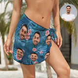 Custom Face Tropical Plants Swim Bikini Coverup Personalised Short Sarongs Beach Wrap For Women Girls