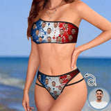 Custom Face Color Elements Of The American Flag Design One Shoulder High Waited Bikini Swimsuit Personalized Women's Two Piece Bathing Suit Beach Outfits
