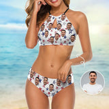 Custom Face Pentagram High Neck Cutout High Waisted Bikini Personalized Women's Two Piece Swimsuit Beach Outfits