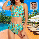 Custom Face Pineapple Cutout Top High Waisted Bikini Personalized Women's Two Piece Swimsuit Beach Outfits