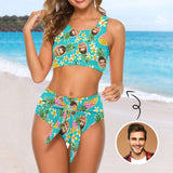 Custom Husband Face Pineapple Bikini Personalized Bathing Suit Women's High-cut Tie-waist Bikini Bottom Swimsuit Summer Beach Pool Outfits