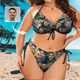 #Plus Size Halter Trikini-Custom Face Hawaiian Plus Size Swimsuit String Link Halter Tie Side Low Waisted Triangle Bikini Personalized Bathing Suit