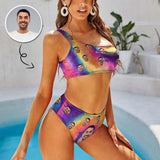 Custom Face Color Aurora One Shoulder Stringless Low Waited Bikini Personalized Women's Two Piece Swimsuit Beach Outfits
