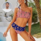 Custom Face Flag One Shoulder Stringless Low Waited Bikini Personalized Women's Two Piece Swimsuit Beach Outfits
