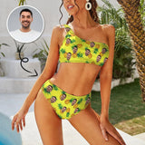 Custom Face Pineapple One Shoulder Stringless Low Waited Bikini Personalized Women's Two Piece Swimsuit Beach Outfits
