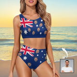 Custom Face Australian Flag Swimsuit Personalized Women's Crop Top Bikini Set Bathing Suit