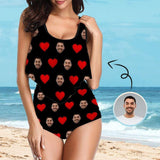 Custom Face Red Love Ruffle Tankini Personalized Bathing Suit Women's Two Piece High Waisted Bikini Swimsuit Summer Beach Pool Outfits