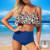 Custom Face Spot Ruffle Bikini Personalized Bathing Suit Women's Two Piece High Waisted Bikini Swimsuit Summer Beach Pool Outfits