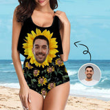 Custom Face Sunflowers Ruffle Tankini Personalized Bathing Suit Women's Two Piece High Waisted Bikini Swimsuit Summer Beach Pool Outfits