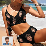 Custom Husband Face Black Knot Side Bikini Swimsuit Women's Two Piece Swimsuit Personalized Bathing Suit Summer Beach Pool Outfits