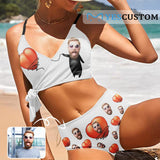 Custom Husband Face Heart Funny Knot Side Bikini Swimsuit Women's Two Piece Swimsuit Personalized Bathing Suit Summer Beach Pool Outfits