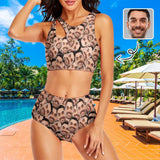 Custom Seamless Face Cutout Top High Waisted Bikini Personalized Women's Two Piece Swimsuit Beach Outfits