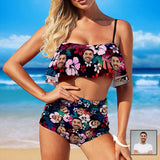 Custom Small Flowers Ruffle Bikini Personalized Bathing Suit Women's Two Piece High Waisted Bikini Swimsuit Summer Beach Pool Outfits