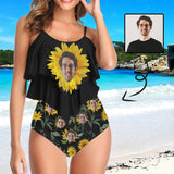 #Tankini Set #Double Ruffled Tankini Custom Face Sunflower Ruffle Tankini Personalized Bathing Suit Summer Swimsuit Women's High Waisted Double Ruffle Bikini Set