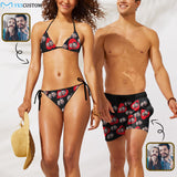 Custom Love Heart Couple Matching Swimsuit Design Women's Bikini Swimsuit Print Men's Swim Shorts for Honeymoon