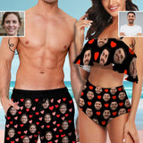 【Special Summer Sale】Custom Face My Lover Red Heart Couple Matching Swimsuit Print Women's Bathing Suit Design Men's Swim Shorts for Valentine