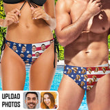 #Couple Matching Swimwear Personalized USA Flag Triangle Swim Briefs Custom Face Side Tie Bikini Swimsuit Bottom America Flag Style Men's Swim Shorts