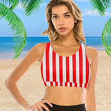#Crewneck Tank Bikini Top - Custom Face Red Stripes Women's Beach Crop High-Neck Bikini Top