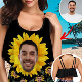 Ruffle Bikini Top-Custom Husband Face Women‘s Sunflower Bikini Top Swimsuit Ruffle Swim Top