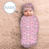 Custom Name Alpaca Pattern Newborn Swaddle Blanket With Beanie Set Soft Stretchy Cocoon Sack For 0-6 Months Baby Boys And Girls