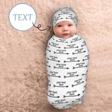 Custom Text Newborn Swaddle Blanket With Beanie Set Soft Stretchy Cocoon Sack For 0-6 Months Baby Boys And Girls