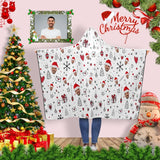 Custom Face White Merry Christmas Flannel Hooded Blanket