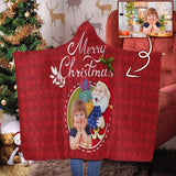 Custom Photo Santa Claus Red Flannel Hooded Blanket
