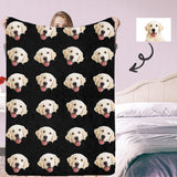 Personalized Dog Portrait Throw Blanket, Custom Blanket With Photo, Custom Pet Face Black Ultra-Soft Micro Fleece Blanket, Customized Throw Blanket For Kids/Adults/Family Gift