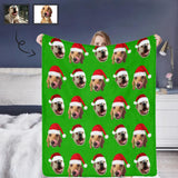 Personalized Dog Portrait Throw Blanket, Custom Christmas Pet Blanket With Photo, Custom Dogs Face Christmas Green Ultra-Soft Micro Fleece Blanket, Customized Throw Blanket