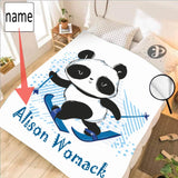 Custom Name Panda Winter Ski Ultra-Soft Micro Fleece Blanket