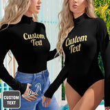 Custom Your Text Women's Bodysuit with Face Personalized Turtleneck Long Sleeve Slim Fit T Shirts Body Suits Jumpsuit for Women Girls